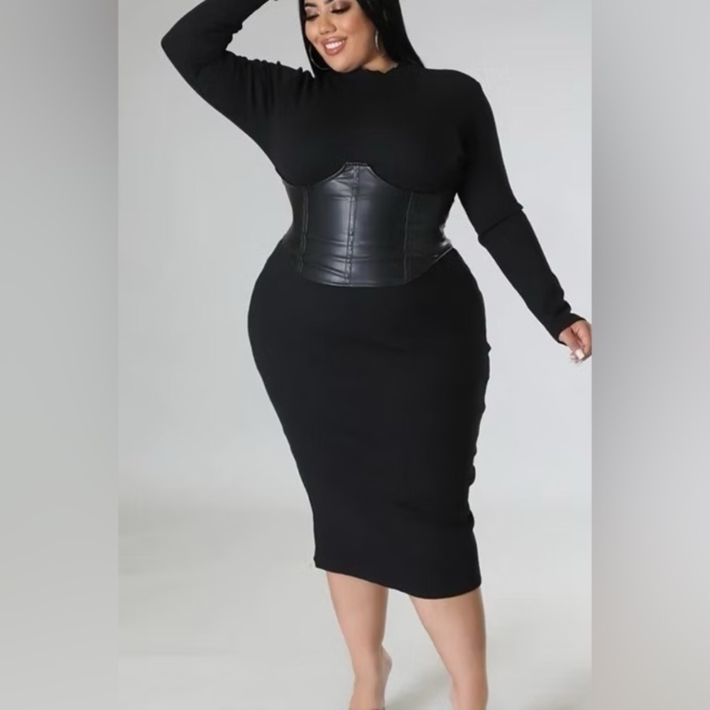 Black Dress with Faux Leather Corset